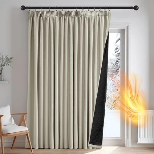 Deconovo Thermovorhang Kälteschutz, Gardinen mit Kräuselband gegen Kälte, Wärmeisolierend Vorhang Verdunkelung Wohnzimmer, 160 x 280(HöhexBreite), Hellbeige, 1 Stück