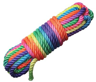 Rainbow Bondage Rope 16ft – Neon Nylon Shibari & Kinbaku Rope | Soft, Durable, Non-Slip Fetish Restraint for BDSM Play & Bedroom Bondage