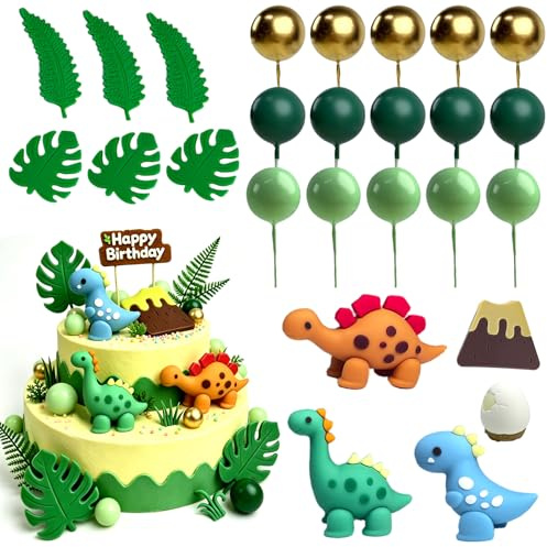 LIULINY 26 Stück Dinosaurier Kucheneinsätze, Dinosaurier Kuchendekorationen | Dino Geburtstag Deko, Kreative Cartoon Kucheneinsätze, für Dino Thema Babyparty Kindergeburtstag Party Kuchendekorationen