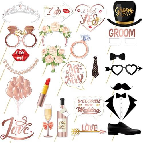 25 Stück Fotobox Accessoires Hochzeit Photo Booth Requisiten JGA Junggesellinnenabschied Bride Team Frauen Party Deko Fuer Hochzeit Verlobung Bachelorette Hen Party Urlaub Valentinstag