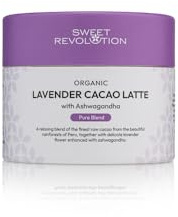 Sweet Revolution, Organic Lavender Cacao Latte with Ashwagandha (60g) tub. Gluten Free, Dairy Free, Refined Sugar-Free.