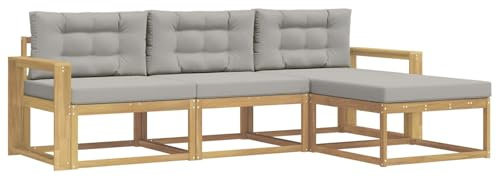 vidaXL Outdoor-Sofagarnitur 4 pcs Weiß und Hellgrau Polyester, Moderne Garten-Sofagarnitur, wetterfest, Bequeme Loungemöbel, stylische Sitzmöglichkeiten für den Hof