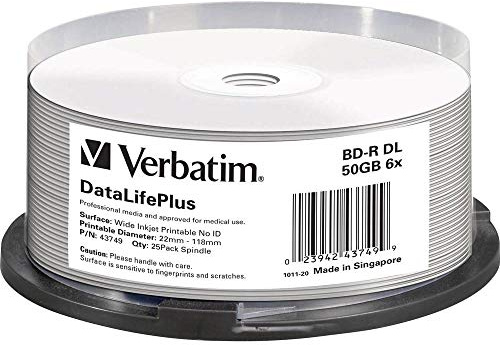 Verbatim 25 GB 6 x Blu-ray Single Layer Recordable Disc BD-R, 10 Scheiben Spindel 97238 – weiß 25pk Spindle