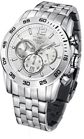 FIREFOX Hound Dog FFS210-101 silberweiß Edelstahl Herrenuhr Chronograph Sicherheitsfaltschieße 10 ATM wasserdicht