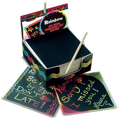 Melissa & Doug - Scratchkunst-Box mit Mini-Notizzetteln in Regenbogenfarben - Das Original (Kunst- & Bastelbedarf, Holzstift, 125 Notizzette