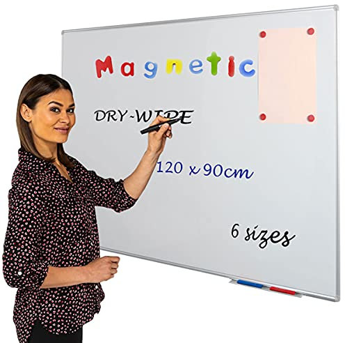 Wonderwall Magnetic Whiteboard, 1200 x 900 mm, Smooth Dry-Wipe Aluminium Frame with Clip-on Pen Tray - Ideal for Office, School, Office, Home