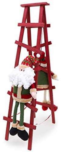 Christmas Concepts® 80cm Porta Biglietti di Natale in Piedi Babbo Natale e Pupazzo di Neve Scala da Arrampicata con pioli di Legno