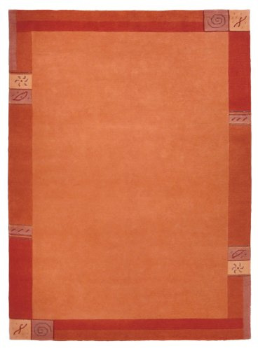 -LUXOR- living Teppich Manali - Premium Wolle Nepalteppich Kurzflor - handgeknüpft Bordüre Wollteppich für Schlafzimmer Wohnzimmer Terra 170 x 240 cm