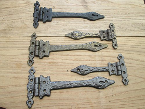 IRONMONGERY WORLD® 1 Pair CAST Iron Ornate Decorative Fancy GATE Door Cabinet Cupboard Hinges (Antique Aged Burnished Brass 9)