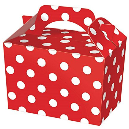 Diamante Crafts 10 Party Boxes Polka Dot - Cardboard Lunch Food Loot Spot Treat Box - 6 Colours (10 Red Polka Boxes)