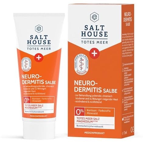 Salthouse Totes Meer Therapie Neurodermitis Salbe, Behandlung von juckender, chronisch trockener und zu Rötungen neigender Haut, Wirksamkeit klinisch getestet, 75ml