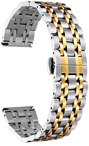 BINLUN Stainless Steel Watch Bands Premium Solid Replacement Watch Straps for Men & Ladies 6 Color(Gold, Silver, Black, Rose Gold, Gold Tone, Rose Gold Tone) 13 Size (12mm - 24mm)