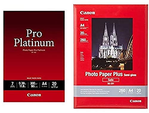 Canon 2768B016 PT-101 pro platinum photo paper inkjet 300g/m2 A4 20 Blatt Pack & Canon SG-201 Fotopapier Plus Seidenglanz, matt (260 g/qm), A4, 20 Blatt