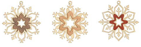 Kuhnert Drechslerei Schmuckanhänger/Baumschmuck - Motiv: Schneekristalle im 6er Set - Höha: ca. 7 cm - Made in Germany
