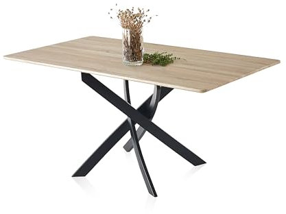 Adec Group Zen, Mesa de Comedor, Mesa de Salon, Cocina, Color Roble y Negro Mate, Medidas: 140 cm (Largo) x 80 cm (Ancho) x 75 cm (Alto)