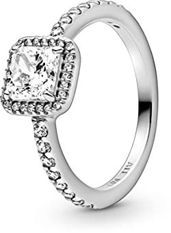 PANDORA Damenring, Quadratischer Funkelnder Strahlenkranz Ring, Zirkonia, Silber, Größe 56, 198863C01-56