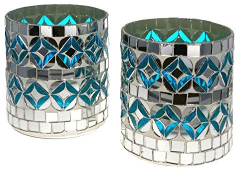 Wuona Objects Nona RAJA 3020-9x10cm - 2er Set - Mosaik Teelichtglas Teelichtgläser Kerzenglas Kerzengläser Mosaikglas orientalisch Vintage