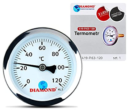 Zeigerthermometer Bimetall Thermometer Heizung 0°C bis 120°C mit Anschluss Gewinde Ø 1/2 Zoll Heckeinstieg Tauchhülse | Schwarz Analog Heizungsthermometer TYP: 419