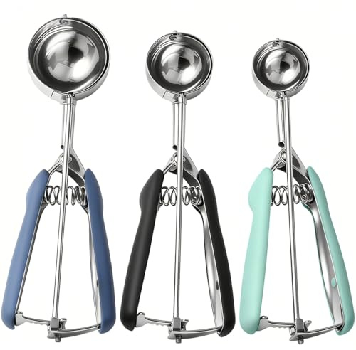 SUNNORN Cookie Scoop set, Cookie Scoops for Baking Set of 3, Size #60/ #40/ #20, Cookie Dough Scoop, Non-Slip Grip, Blue/Black/Mint Handle, For Cookies Muffin Cupcake Meatball Ice Cream