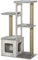 PawHut Árbol Rascador para Gatos 67x38,5x114 cm Torre de Escalada de Gatos con Cueva de Madera Múltiples Plataformas y Postes de Rascar de Yute Juego y Descanso Gris