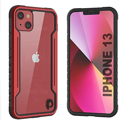 Punkcase Entworfen für iPhone 13 [Avenger Defense Series] Schutzhülle in Militärqualität mit Aluminiumrahmen [transparente Rückseite] Ultimativer Fallschutz für iPhone 13 (6,1 Zoll) (2021) (rot)