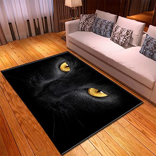 Morbuy 3D Tier Drucken Teppich Wohnzimmer Flanell Kurzflor Teppiches, Modernes Teppich Waschbar rutschfest Krabbelmatte für Kinderzimmer Schlafzimmer Dekoration (80x120cm,Schwarze Katze)