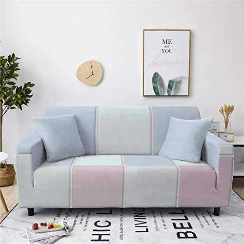 ZAHHYG Sofabezug Ecksofa Blaues Cyan-Quadrat Sofaüberwurf Sofa Überzug Stretchy Couchbezug Sofa Bezug Ecksofa Überwurf Sofabezüge Antirutsch Sofahusse Jacquard Sofaüberzug 4 Places (235cm-300cm)