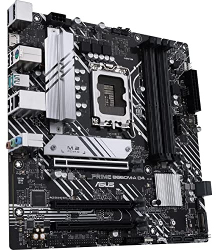 ASUS Prime B660M-A D4 LGA 1700(Intel 12th Gen) mATX Motherboard (PCIe 4.0, DDR4,2xM.2 Slots, 1Gb LAN, DP,2 x HDMI, Rear USB 3.2 Gen 2, Front USB 3.2 Gen 1 Type-C, Aura Sync)