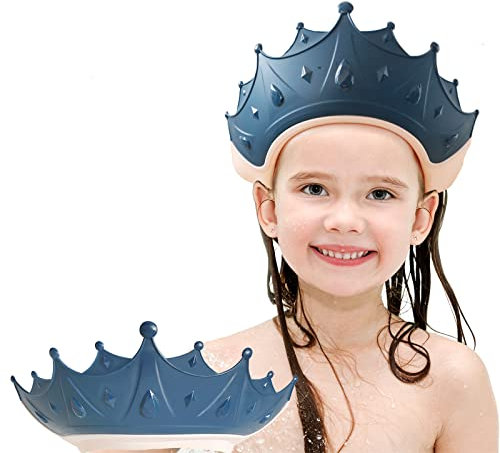 FUSACONY Duschhaube Kinder, Baby Sicherer Shampoo Cap, Baby Verstellbarer Shampoo Schutz, Shampoo Schutz für Kinder, Haare waschen ohne Tränen, für 0-9 Jahre Krone (Blau)