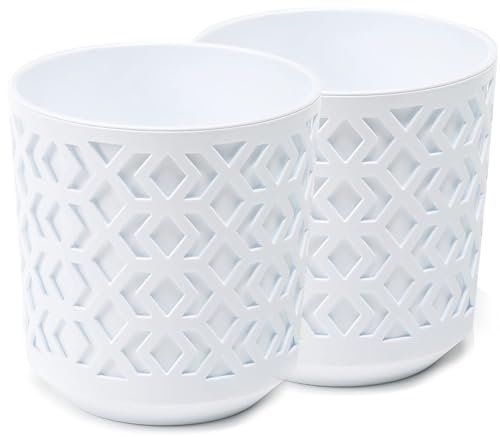 PECZEKO Matte Blumentöpfe - Deko Pflanztopf für Blumen & Kräuter - Langlebige & leichte runde Kunststoff-Pflanzentöpfe für Wohn- & Esszimmer, Küche, Terrasse, Balkon - 2er-Set - (Weiß/Weiß, ø 19 cm)
