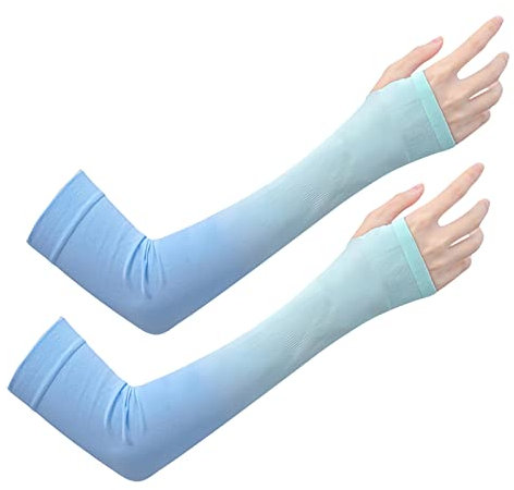 JK Home Gradient Ice Silk Arm Sleeves UV Protection Cooling - UPF 50+ Sun Sleeves Sunscreen Covers Compression Warmer Gloves for Men Women Running Cycling Driving Fishing