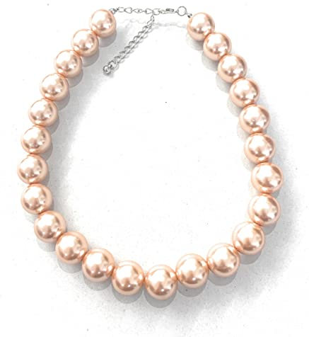 Caprilite Collana girocollo grande con perle finte giganti, 18 mm, vintage, colore: rosa pesca, Lega di zinco