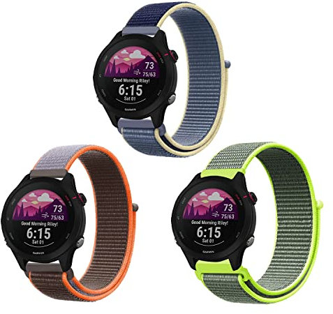 ZoRoll 3 Stück 18mm Armband für Garmin Forerunner 265S/Forerunner 255S Music/Vivoactive 4S/Vivomove 3S/Venu 2S, Nylon Einstellbar Klettverschluss Ersatzarmband für Garmin Move 3S -Gelbgrün+Orange+Blau