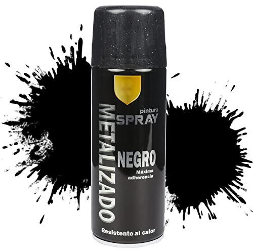 Etrexonline Pintura Spray Multicolor Profesional 400ml Adecuado Metal Madera y Plástico - Color Negro Metalizado (Paquete de 1)