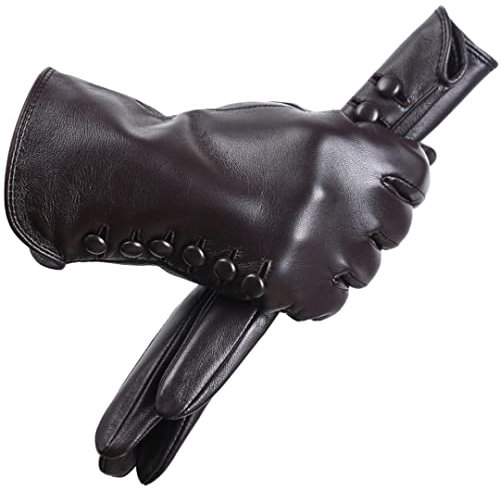 Damen Schaffell Handschuhe Winter Warm Plus Fleece Kurz Touchscreen Fahren Damen Farbige Lederhandschuhe Braun 6,5