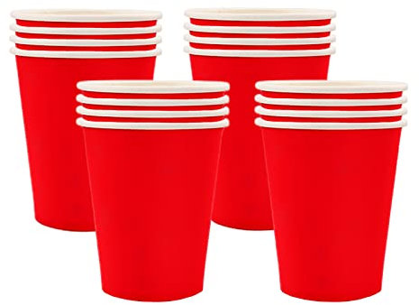 16 Pièces Gobelets en Papier, 250ml Gobelet Rouge Tasse Cafe Carton Réutilisable Verre en Papier,Verre Cafe Carton Goblets pour Anniversaire Mariage Café DIY Boissons Chaude Froide