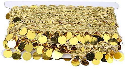 Bauchtanz-Hüfttuch, 10 Yards Rock Quaste Gürtel Taillenkette mit Pailletten, Rundes Hüfttuch in Münzform, National Dance Clothe Supplies Zubehör für Performance Dance Yoga Belly Dance Belt (Gold)