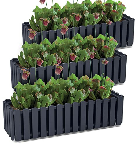 EDANTI 3X Blumenkasten Blumentopf Boardee Fence – 58 x 18 x 16,2 cm - Balkonkasten Blumenkübel Pflanztopf Pflanzkästen Plant Pot, Anthrazit