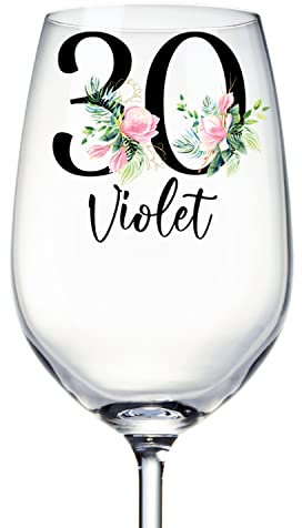 ukgiftstoreonline Personalised 30th Birthday Floral Wine Glass Gift for Her