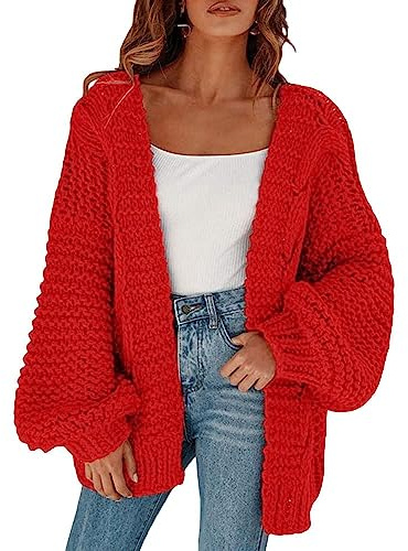 Cicy Bell Damen Strickjacken Cardigan Lose Laternenärmel Elegante Übergroße Pullover
