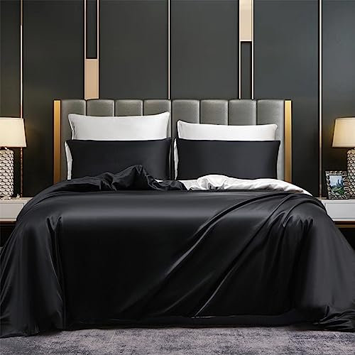 DXHOME Bettwäsche Satin 135x200cm Schwarz Weiß Glatt Glänzend Anthrazit Uni Einfarbig Glatt Glänzend Deckenbezug Bettbezug mit Reißverschluss + 1 Kissenbezug 80x80 cm