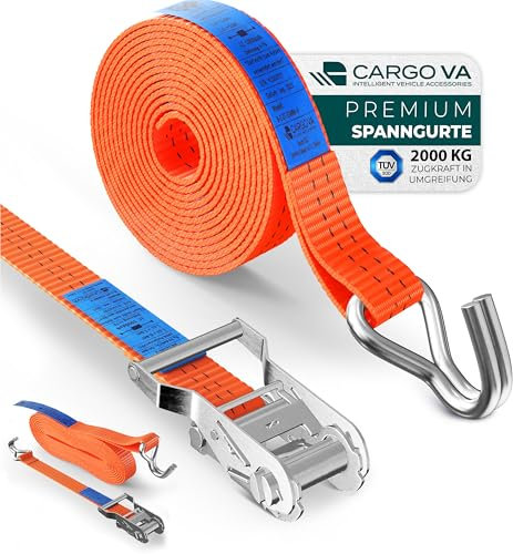 CargoVA® Lot de 2 Sangle a Cliquet Robustes de 2000 kg, Certifiées TÜV/GS et DIN Sangle Arrimage, Largeur 35 mm x 6 m, Sangles à Cliquer Idéales pour les Applications Professionnelles
