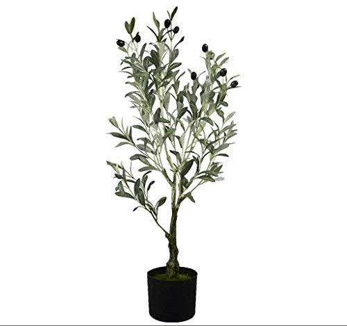 SEYFI Künstliche Pflanze Dekorative Baum, Gefälschte Olivenbaum Vinyl Blumentopf Lebensechte Falsche Plastik Im Freien Im Freien Grüne Home Office Künstliche Pflanzen/90 cm Olivenbaum/Schwarz Grün