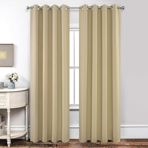 Joydeco Verdunkelungsvorhänge Beige mit Ösen 2er Set H 200 x B 140 cm, Vorhänge Blickdichte 200 cm Lang für Wohnzimmer Schlafzimmer