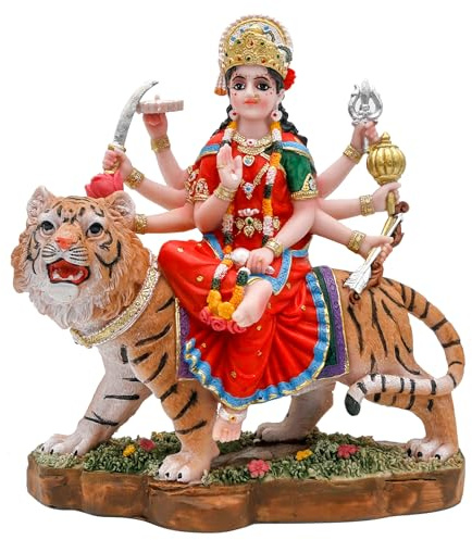 alikiki Indischer Gott Durga Idol - 22,1 cm Hindu-Göttin Durga auf Tiger Statue Indien Murti Home Office Tempel Mandir Altar Pooja Artikel Diwali Geschenk für Indianer Deepavali Puja Dekoration