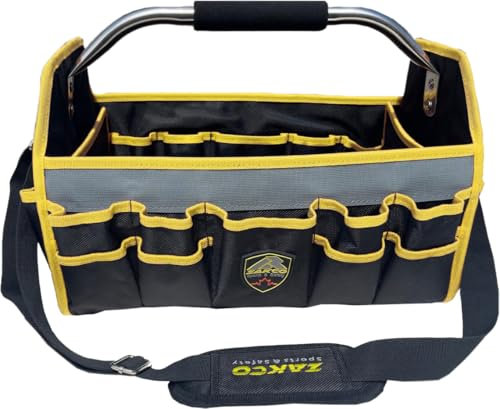 1680D Werkzeugtasche mit offener Oberseite, 40,6 cm, langlebiger Werkzeug-Organizer für Klempner, Elektriker, HVAC-Techniker. Handwerker-Werkzeugtasche, Werkzeugtasche mit abnehmbarem Gurt, Gelb mit