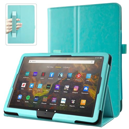 Hülle Kompatibel mit Kindle Fire HD 10 & 10 Plus Tablet (13./11. Generation, 2023/2021) 10,1, PU Leder Ständer Hülle mit Auto Schlaf/Aufwach Funktion(Seeblau)