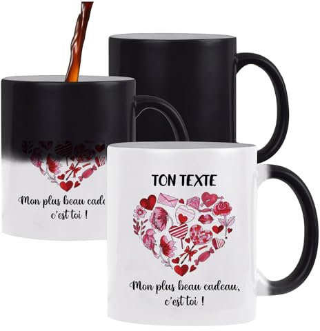 Tasse/Verre/Bouteille Amour Romantique | Contenant Idée cadeau Couple Saint Valentin Mariage Fiançailles Anniversaire Romantique Amoureux (Mug Magique, Coeur Fleur)