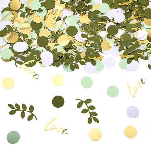 200PCS Grün Gold Konfetti - Grünes Blatt Kreis, Love Thema Papier, Für Hochzeit, Geburtstag, Tischdekoration, Jubiläum, Partydekoration