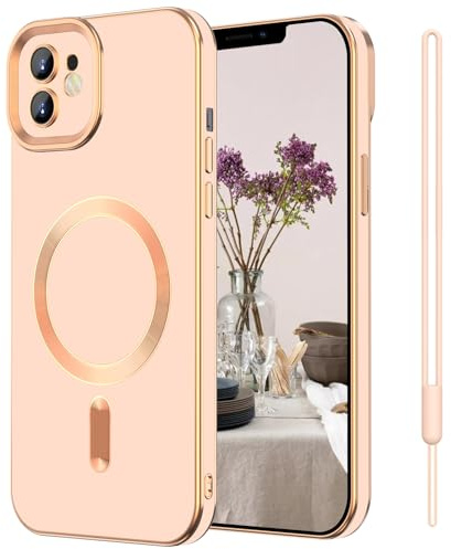 SouliGo Cover magnetica per iPhone 11 6,1 pollici compatibile con MagSafe, custodia per iPhone 11 protezione dell'obiettivo tutto compreso sottile anti-graffio morbido TPU custodia a portafoglio, rosa